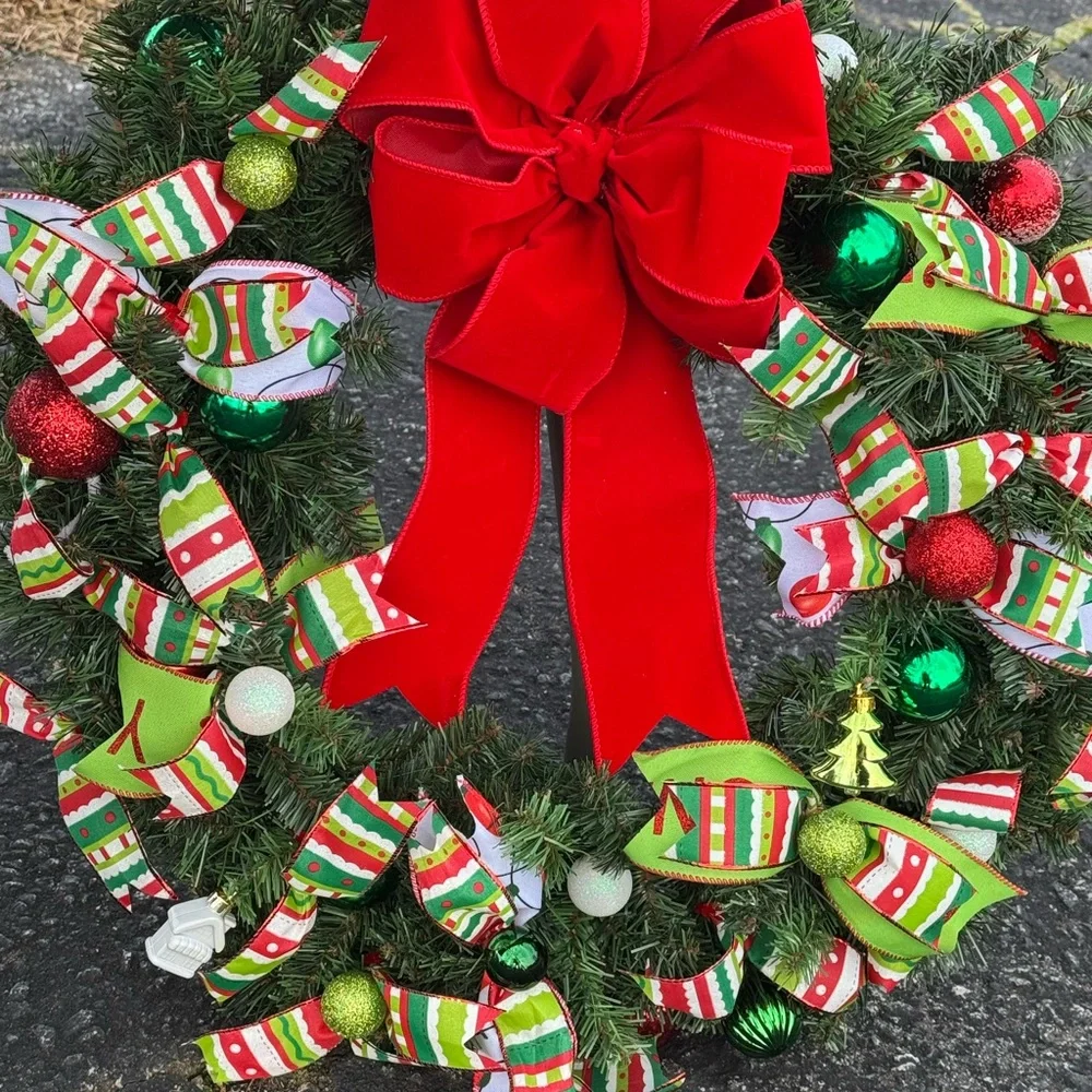 Festive Holiday Wreath with Red and White Accents
